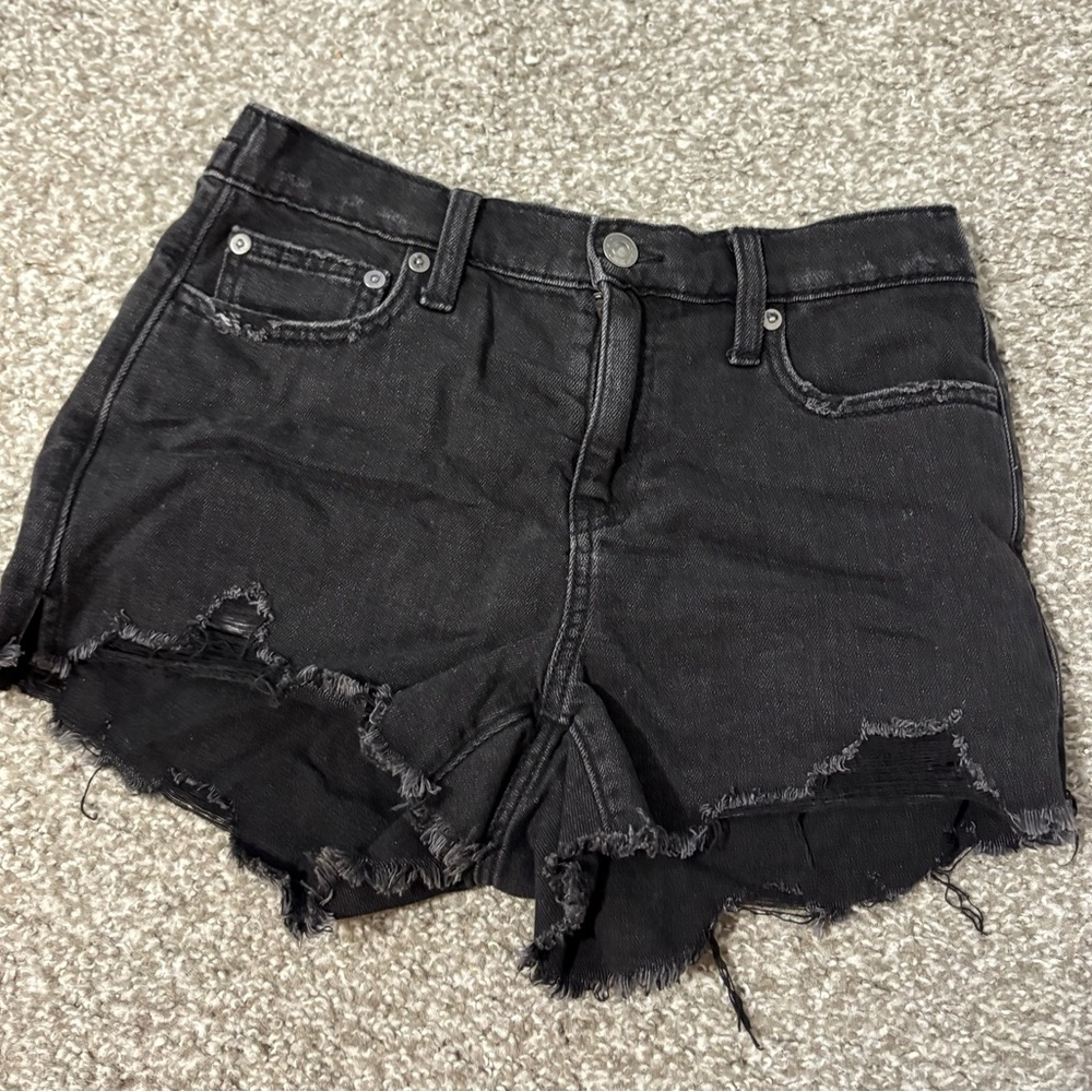 Aerie High-Waisted Distressed Faded Black Denim Shorts
